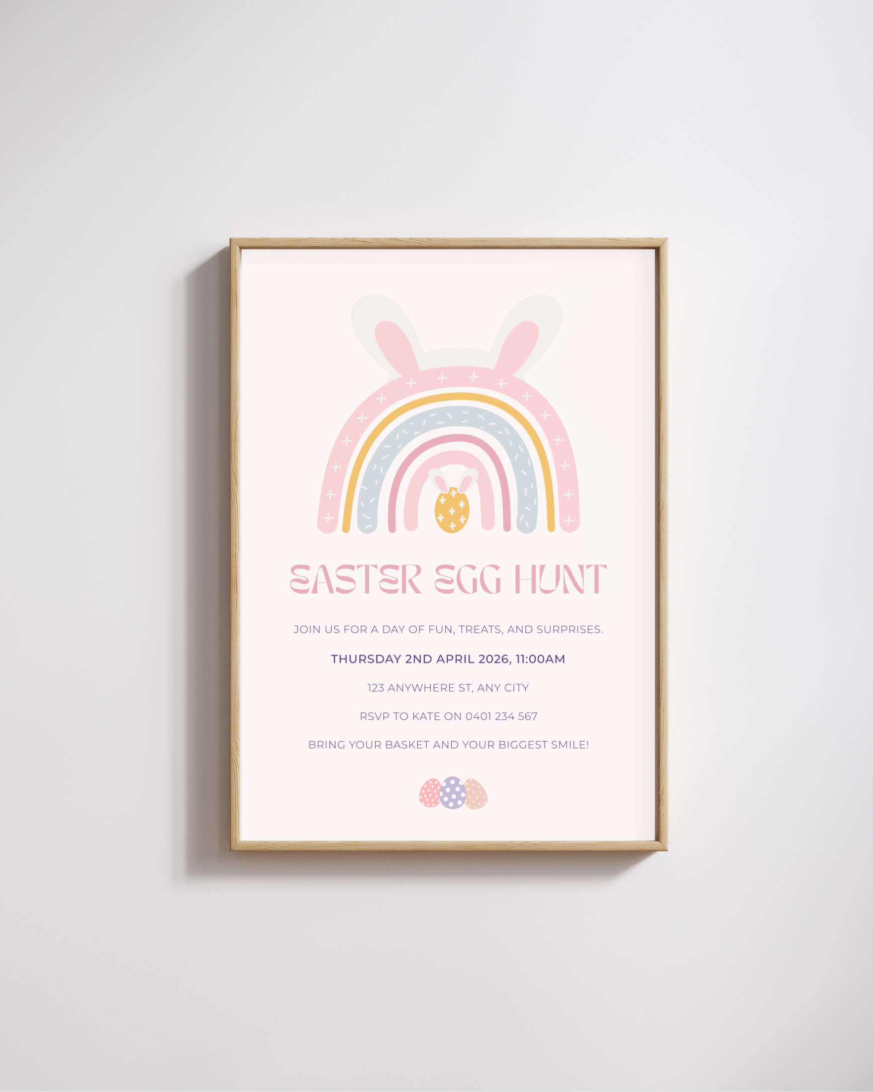 Pink Rainbow Easter Egg Hunt Invitation Template
