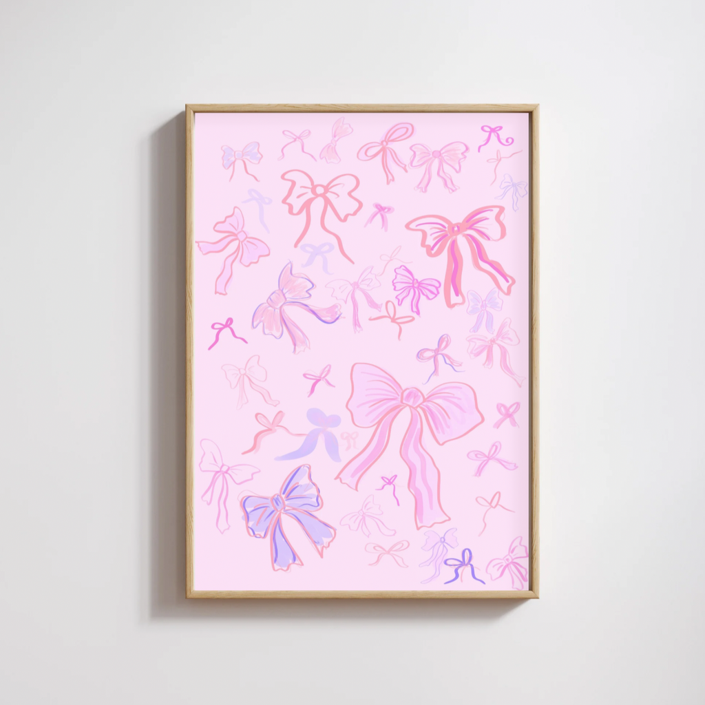 Pink Bows Collage Digital Wall Art
