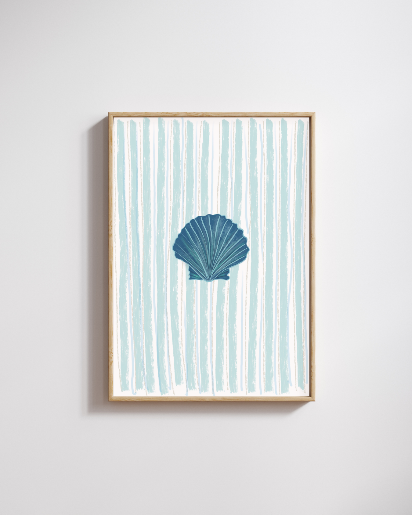 Nautical Blue Stripe Seashell Digital Wall Art