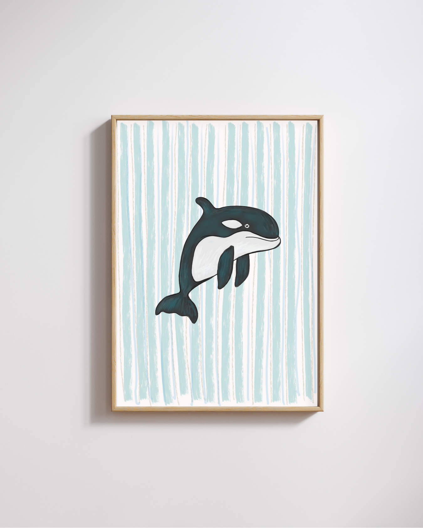 Nautical Blue Stripe Whale Digital Wall Art