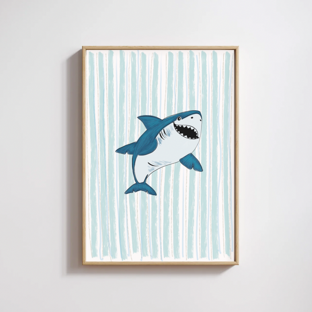 Kids Blue Shark Illustration Digital Wall Art