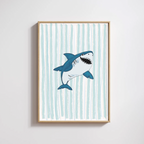 Kids Blue Shark Illustration Digital Wall Art