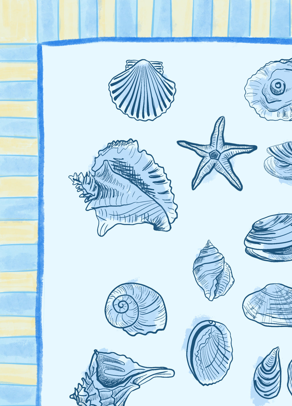 Nautical Sea Shell Blue & Yellow Digital Wall Art